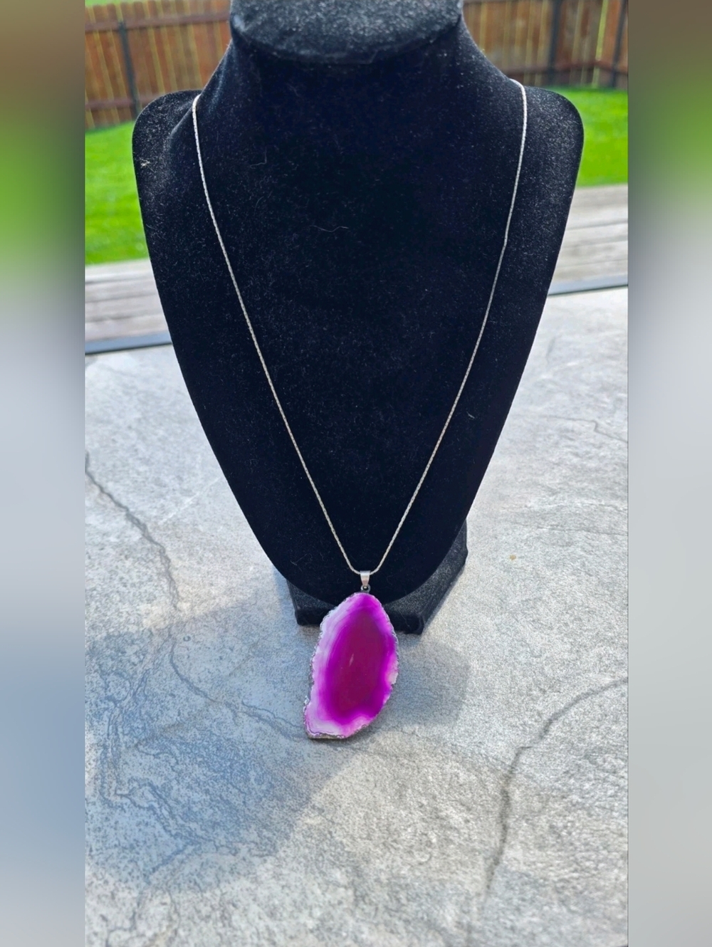 18k Rolled Gold Plated Chain Pink Agate Slice Pendant Necklace 24"